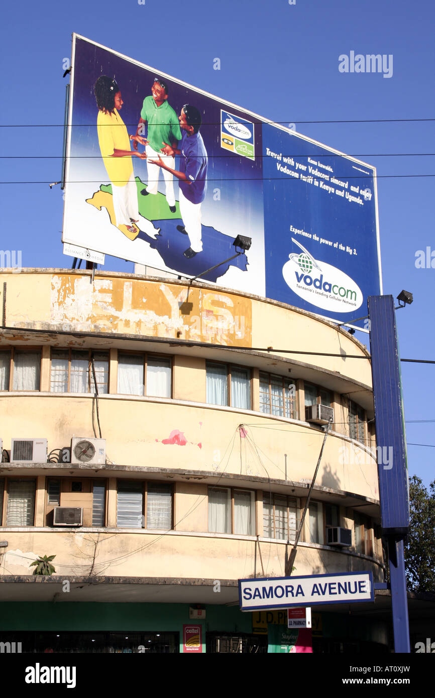 Vodacom mobile phone advert on Samora Avenue in centre of Dar Es Salaam, Tanzania, east Africa Stock Photo