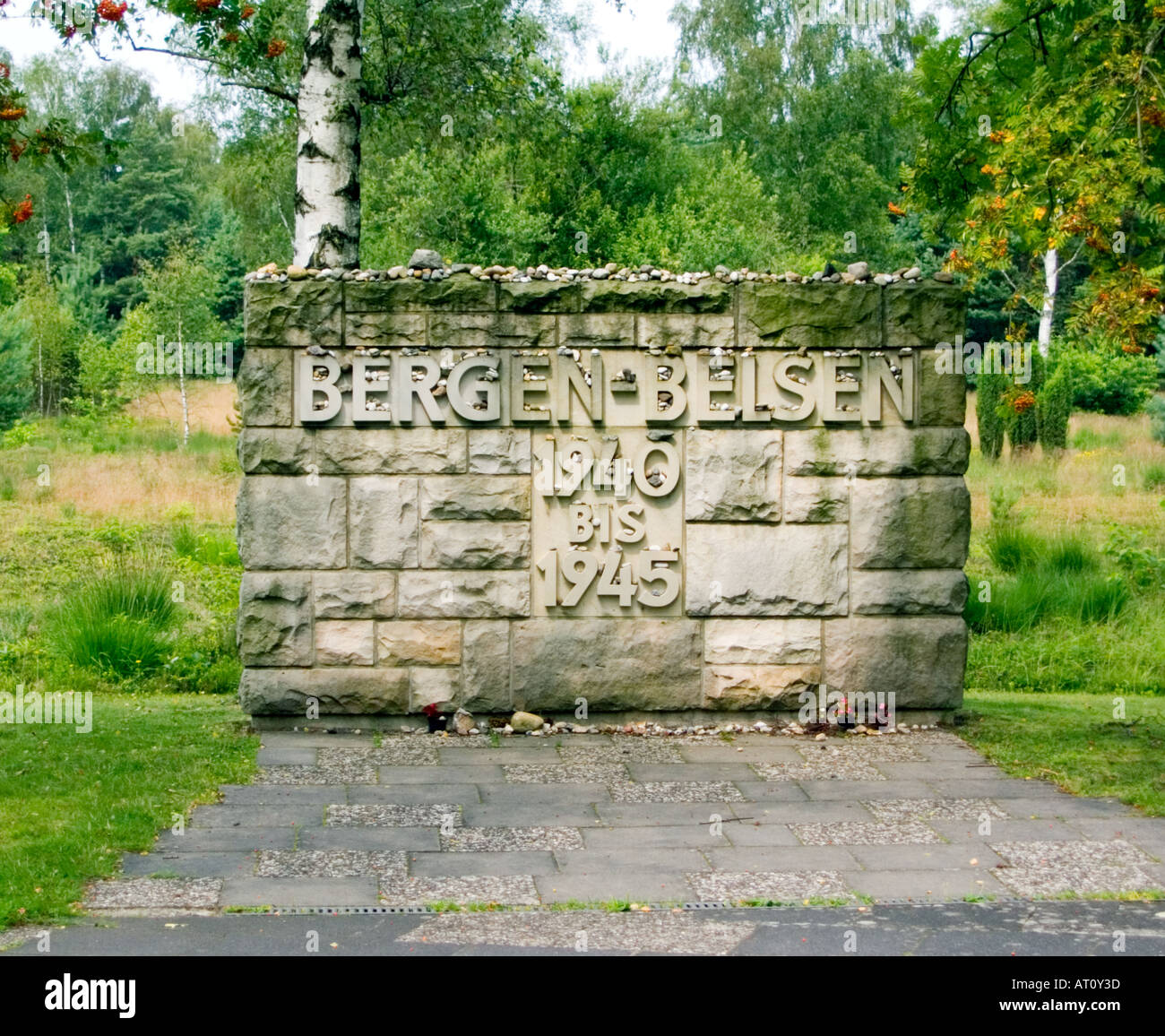 Entrance to Bergen Belsen Concentration camp Stock Photo