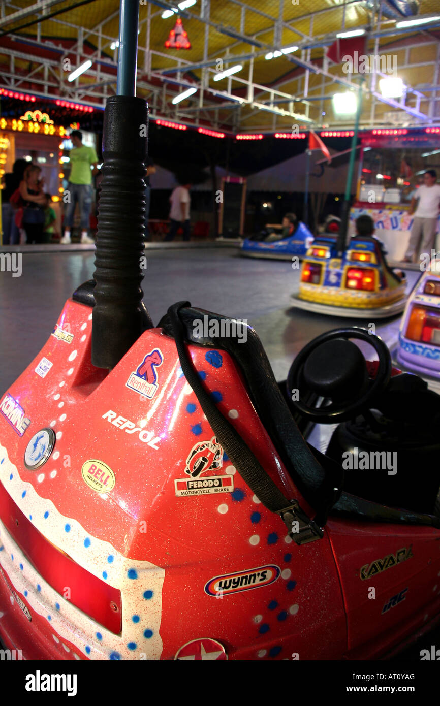 Bumper cars action on the fun fair fairground Stock Photo