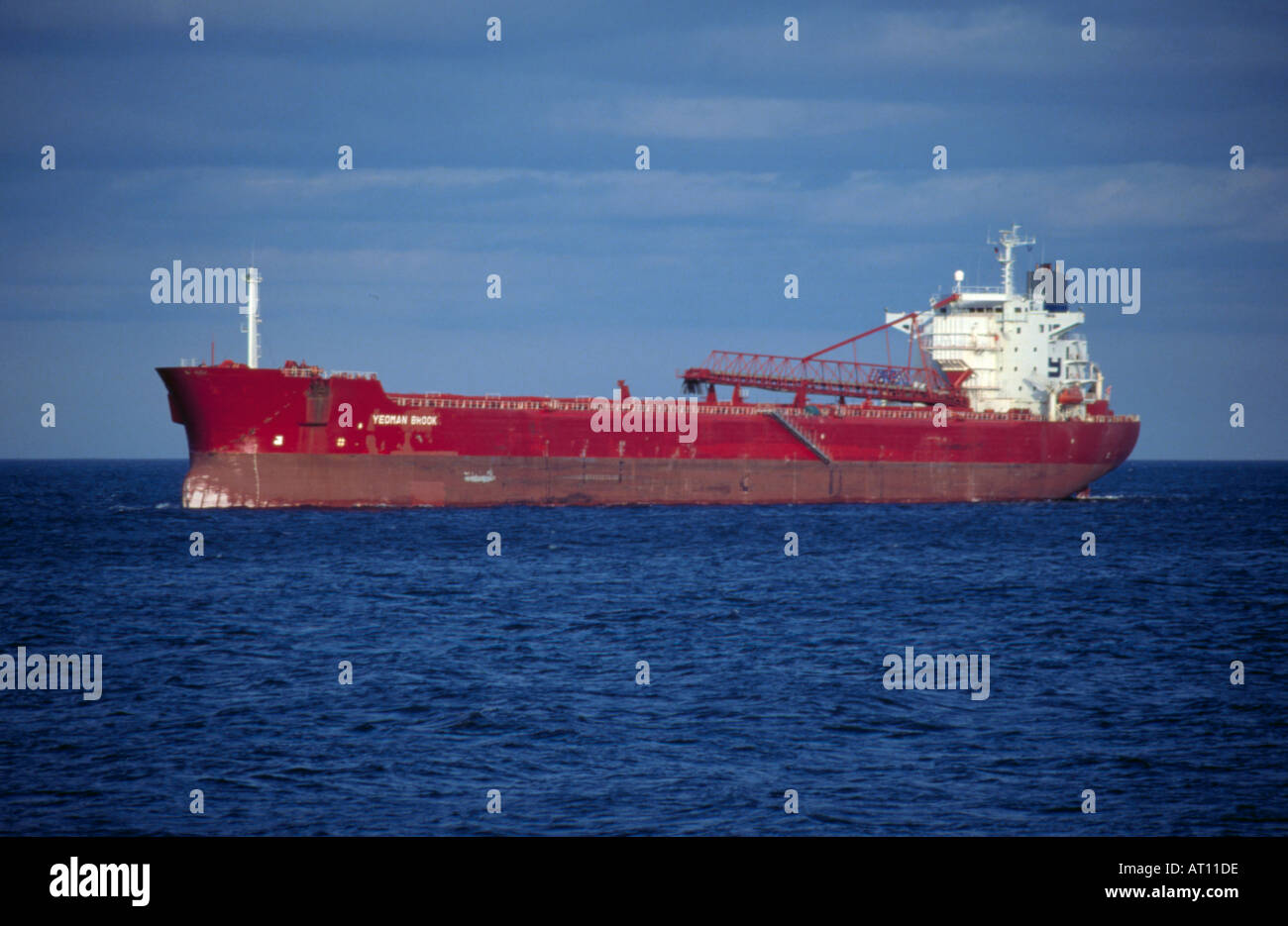 An empty ship standing out of the water and with its bow bulge clearly visible; bulk carrier 'Yeoman Brook'. Stock Photo