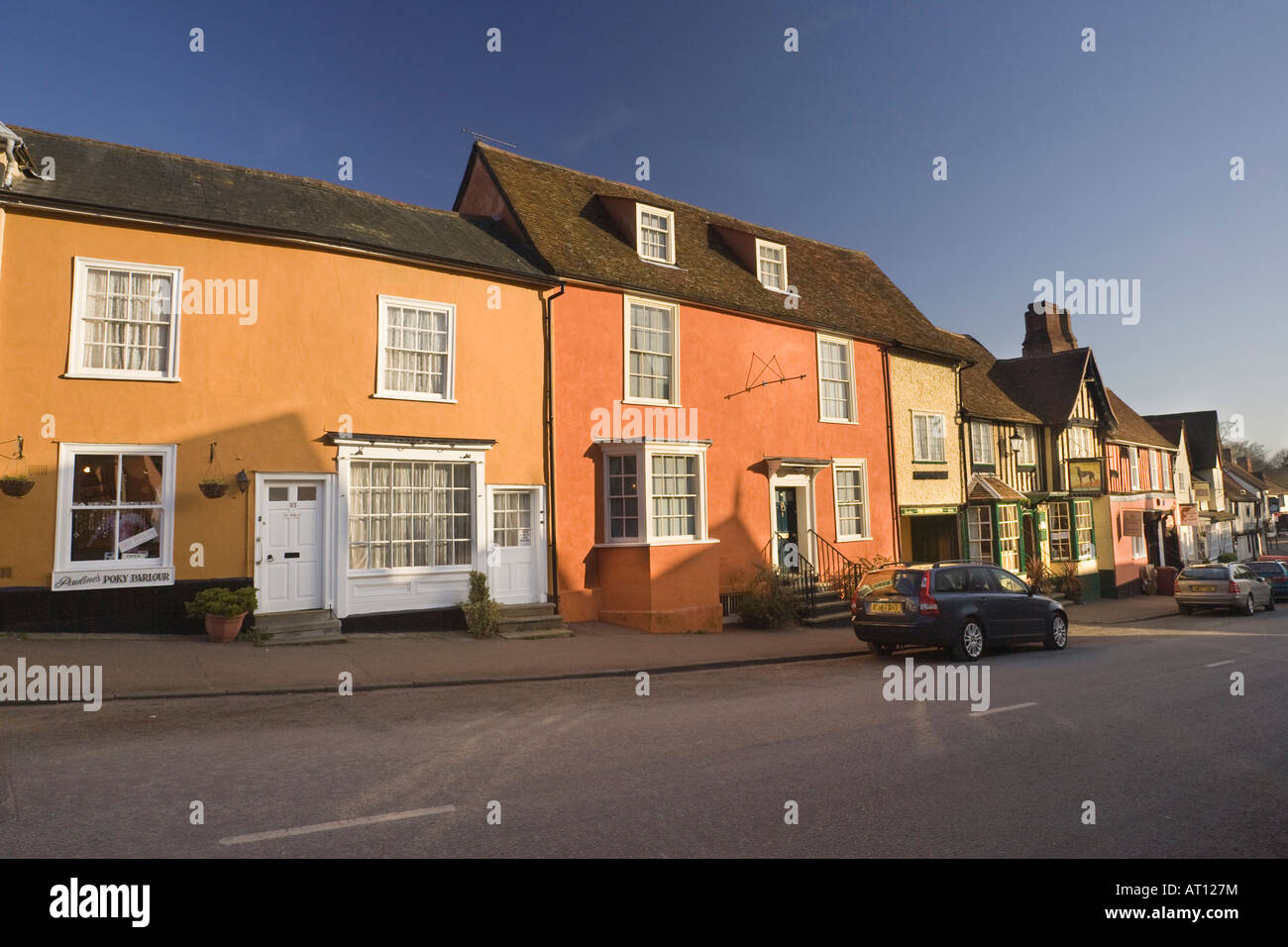 terraced houses in High Street in Lavenham, Suffolk, UK, 2008 Stock
