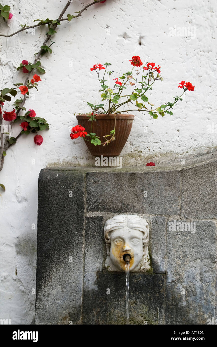 Italian Scene of a water fountain on the Amalfi Coast, Campania, Italy Stock Photo