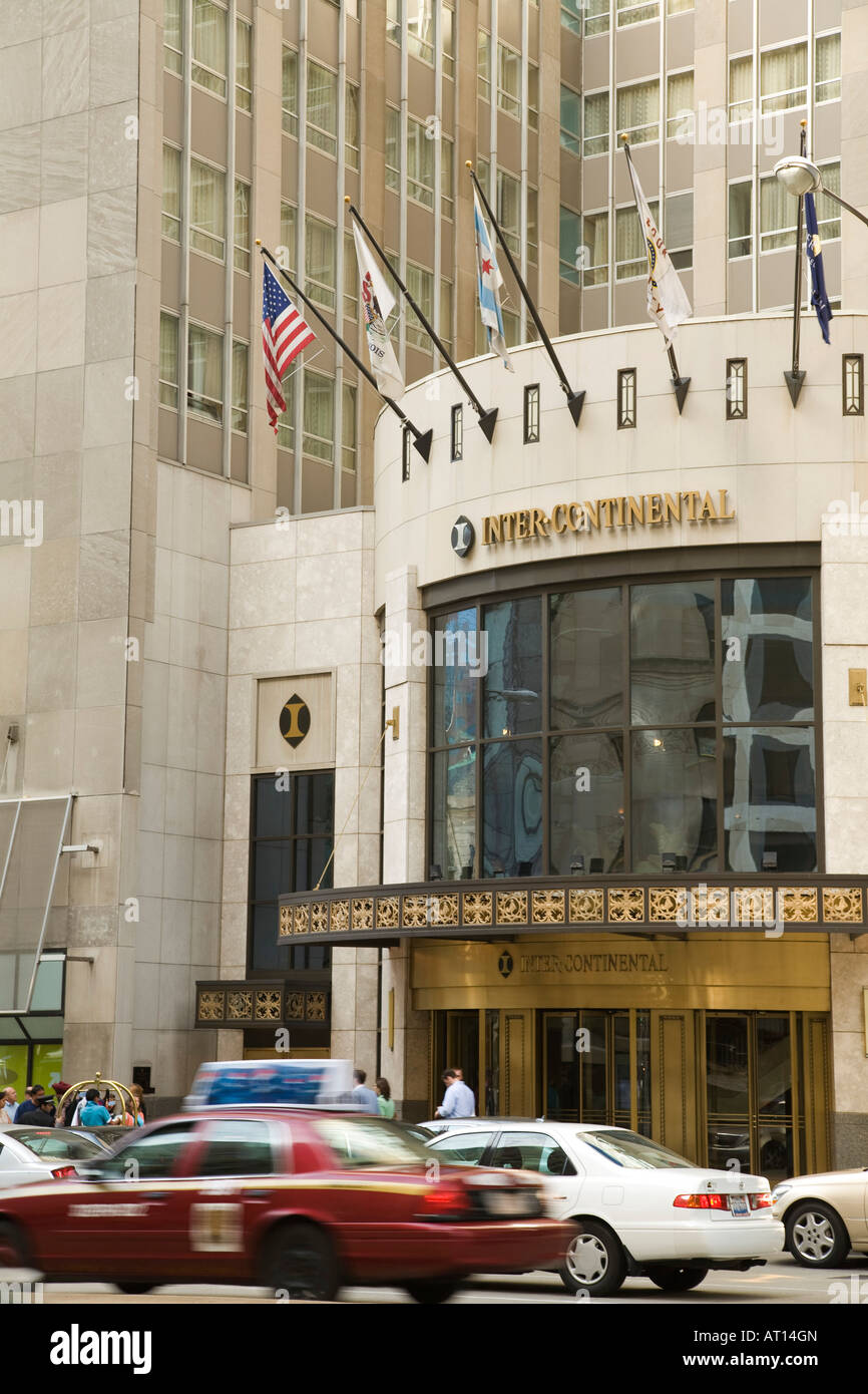 ILLINOIS Chicago Exterior of Inter Continental Hotel on Michigan Avenue blur of traffic on street Stock Photo