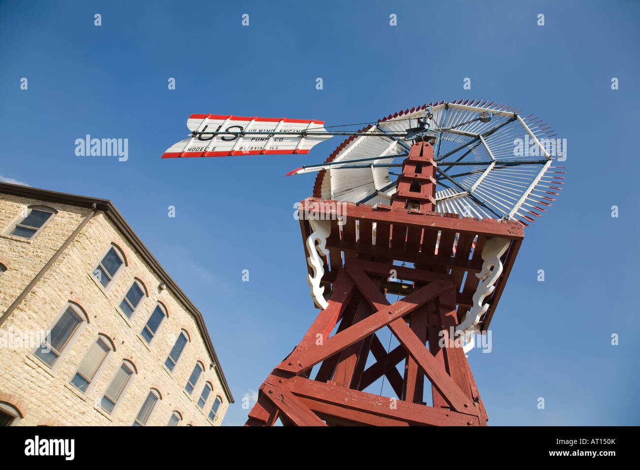 ILLINOIS Batavia Windmill with sign for US wind engine and pump company