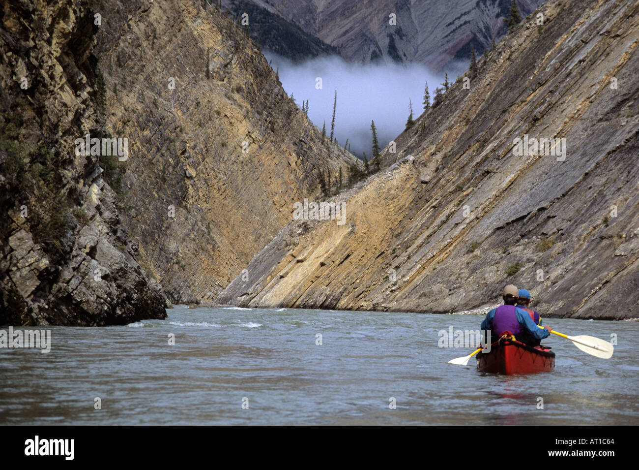 Canoe in Canyon, Mountain River Northwest Territories Canada Stock