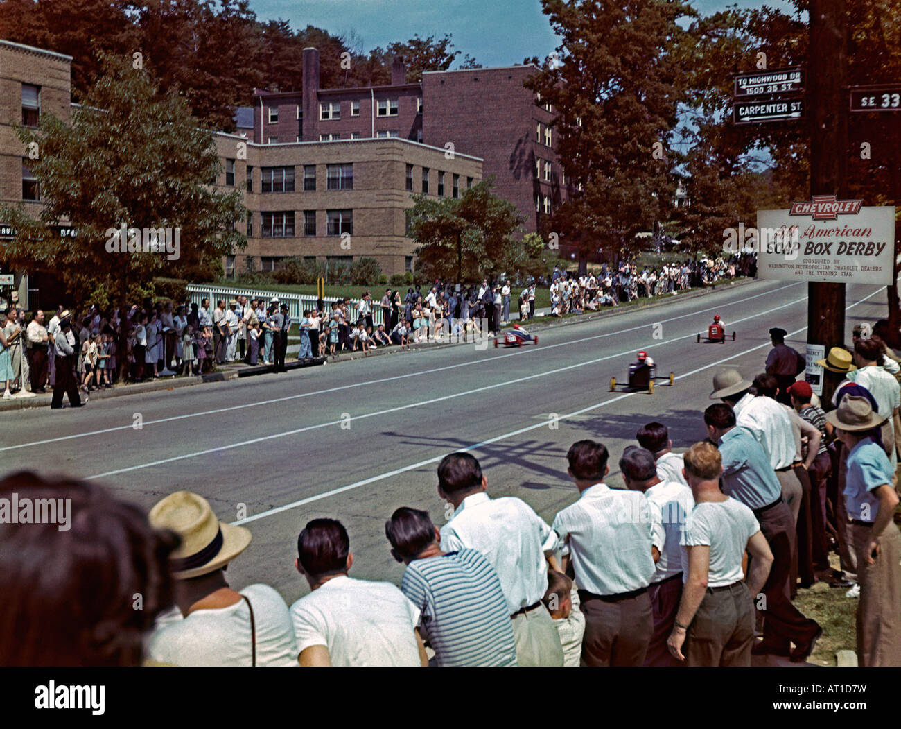 Racing downhill at Soapbox Derby, Washington, DC, c. 1947 Stock Photo