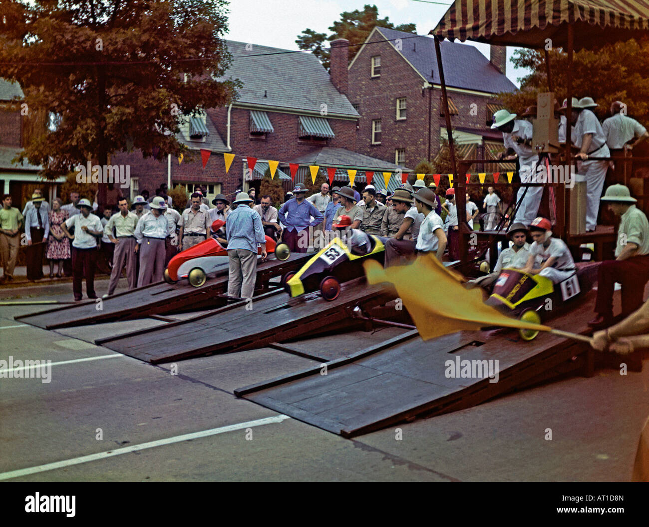 Starting line at Soapbox Derby, Washington, DC, c. 1947 Stock Photo