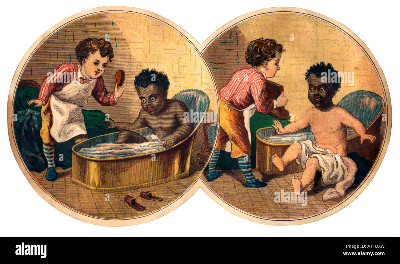 1800s advert for soap, illustrating the Victorian attitude to race issues Stock Photo
