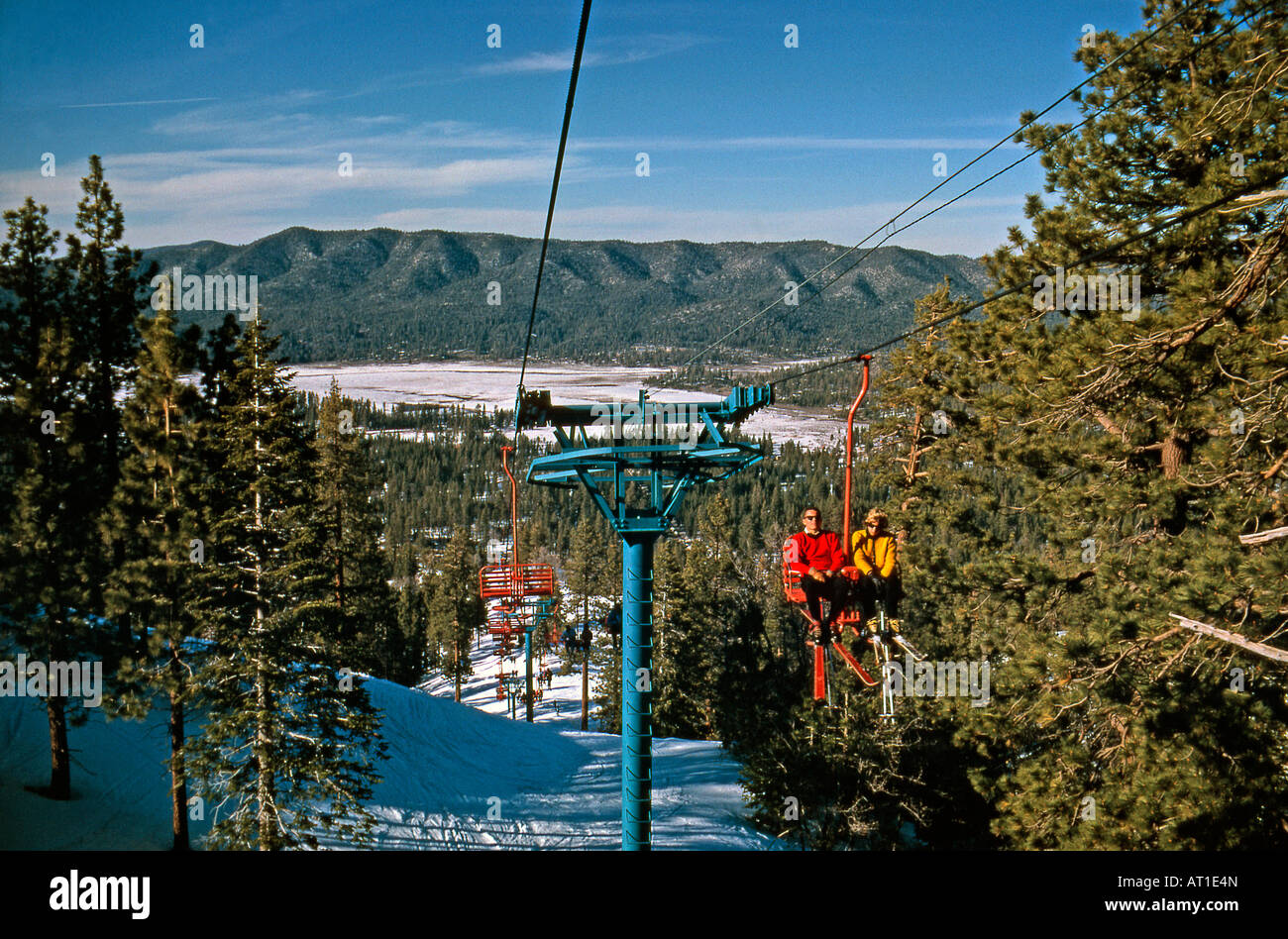 Chair lift at Big Bear Mountain ski resort, California USA Stock Photo