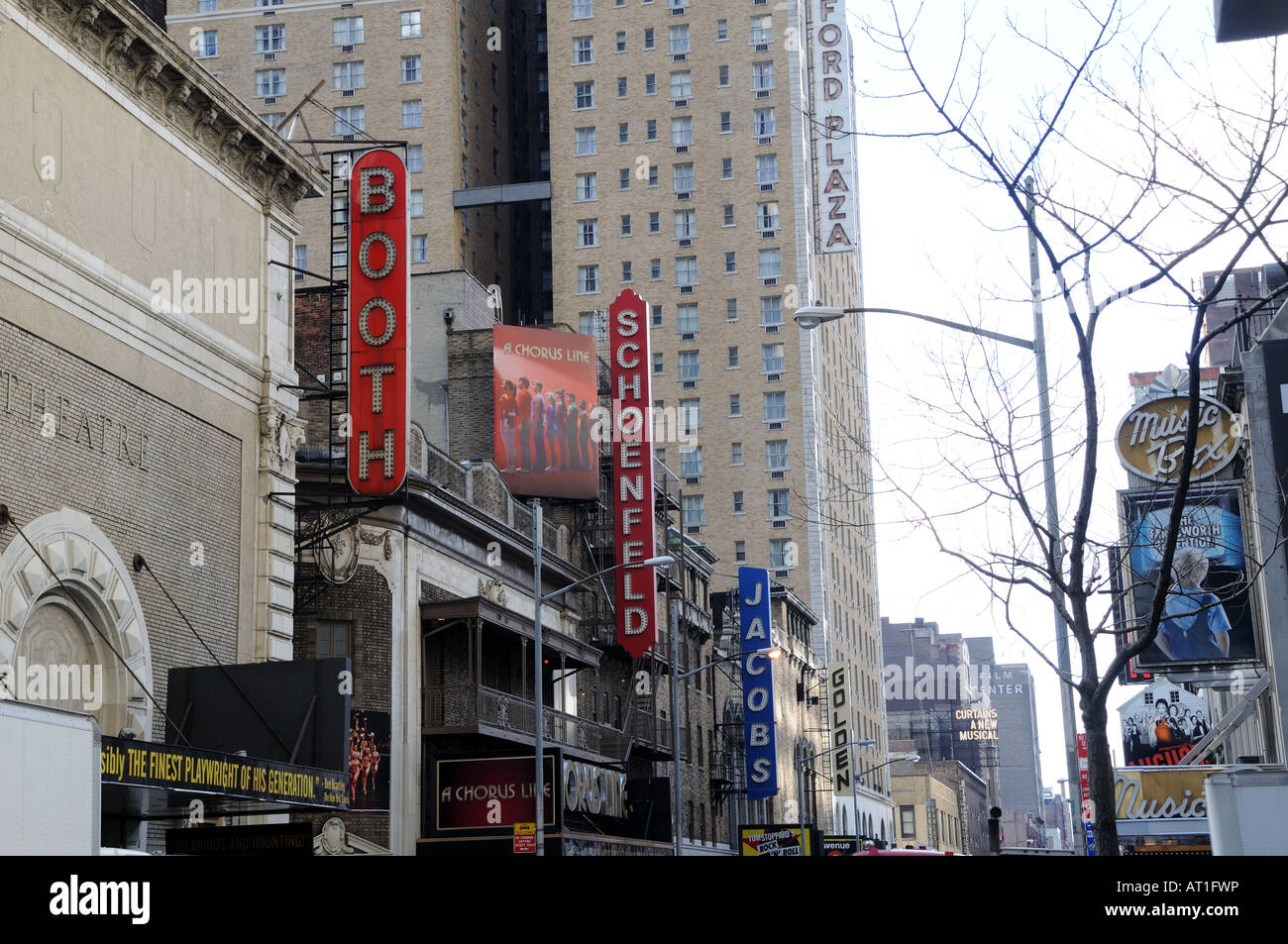 Manhattan's theater district. Theaters line West 45th Street just off of Broadway. Stock Photo