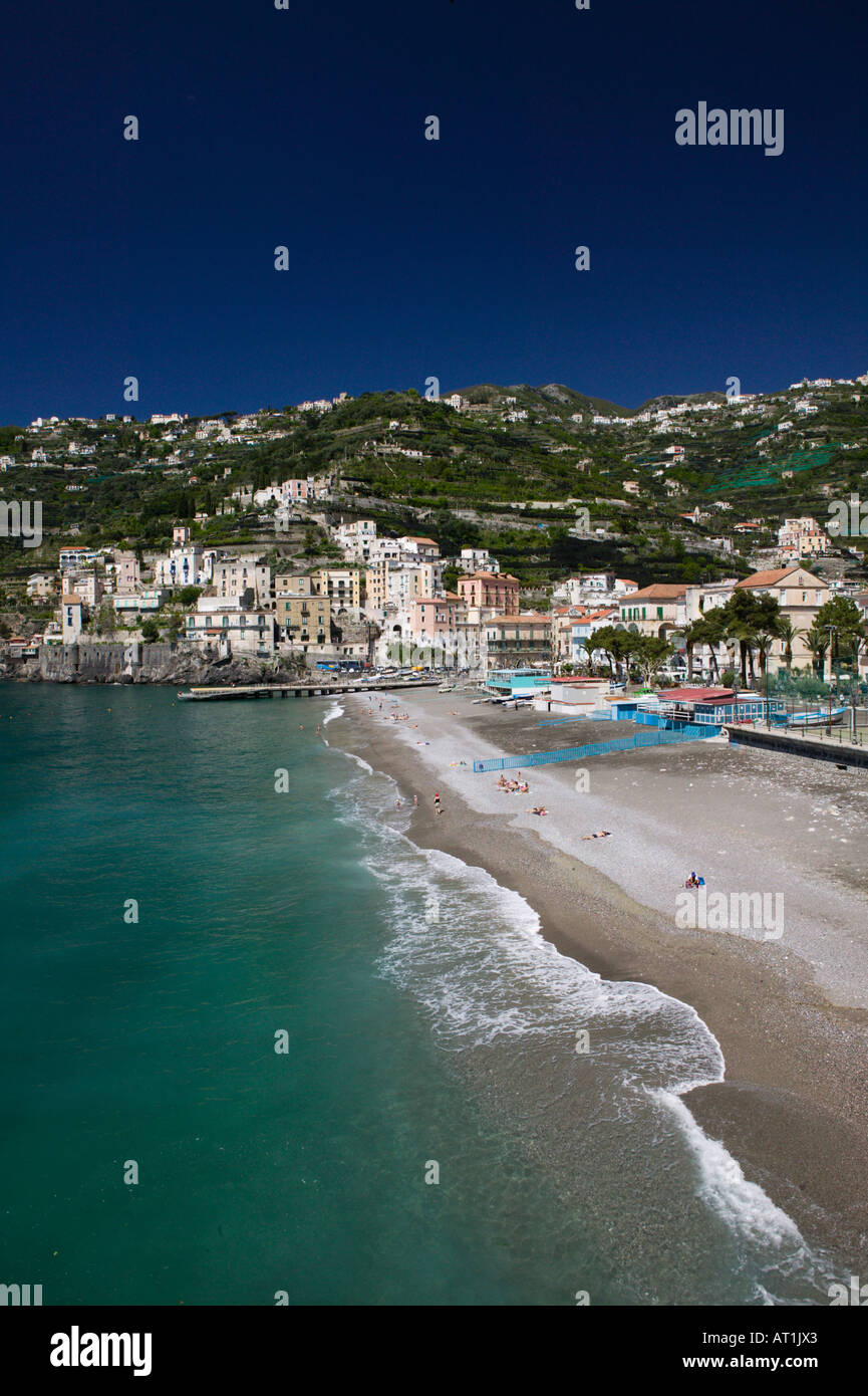 Europe, Italy, Campania, (Amalfi Coast) Maiori: Town View with Beach Stock Photo