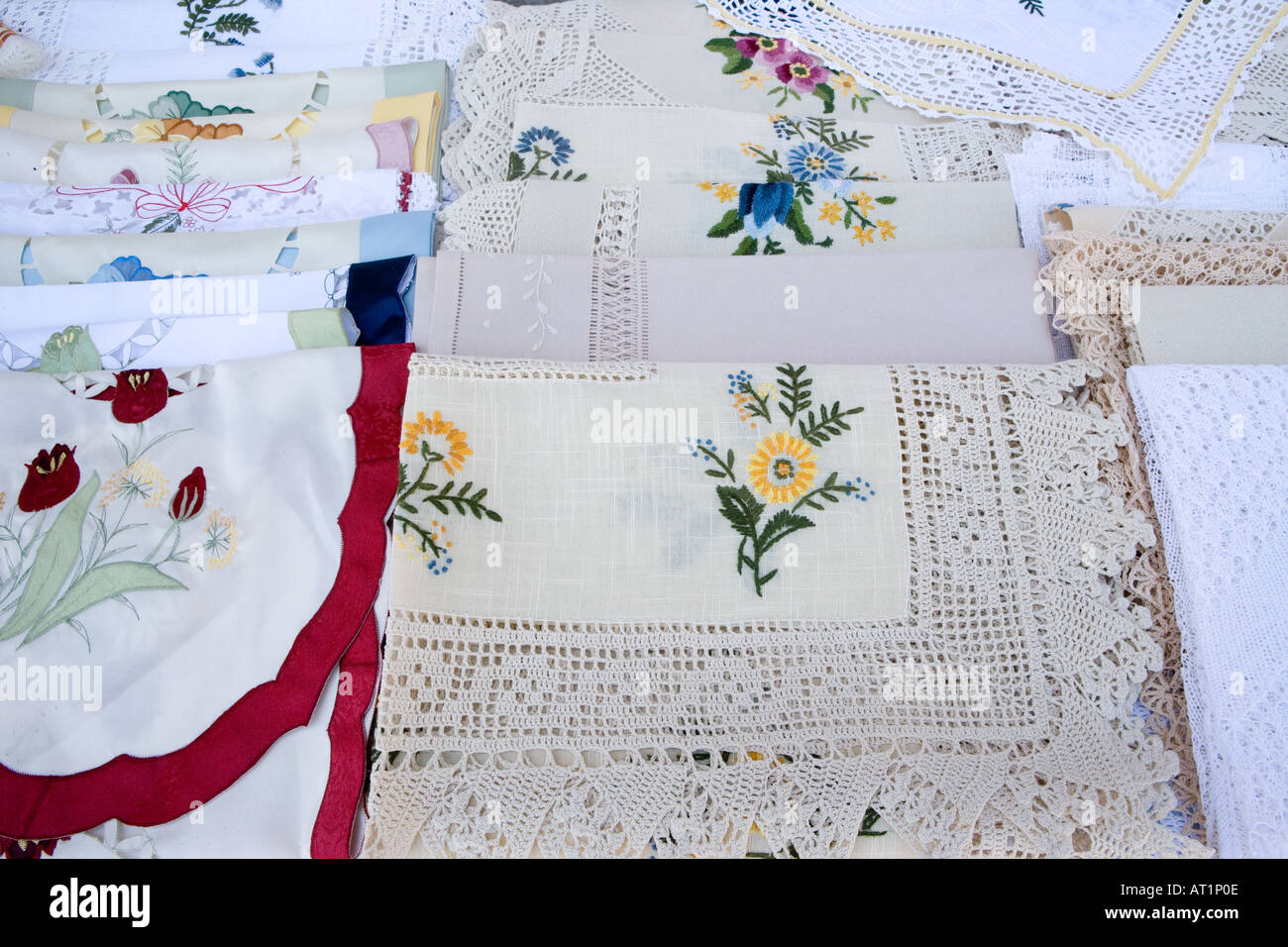 Embroidery and embroidered goods for sale in Dubrovnik Croatia Stock Photo