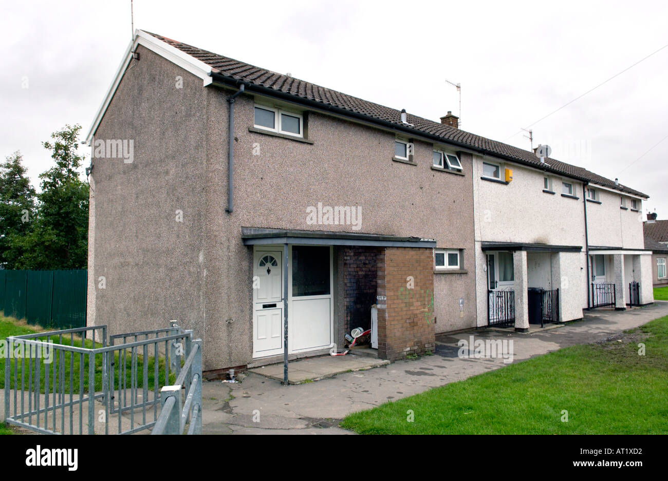 Typical 1960s housing on the Gurnos Estate Merthyr Tydfil in the South Wales Valleys UK Stock Photo