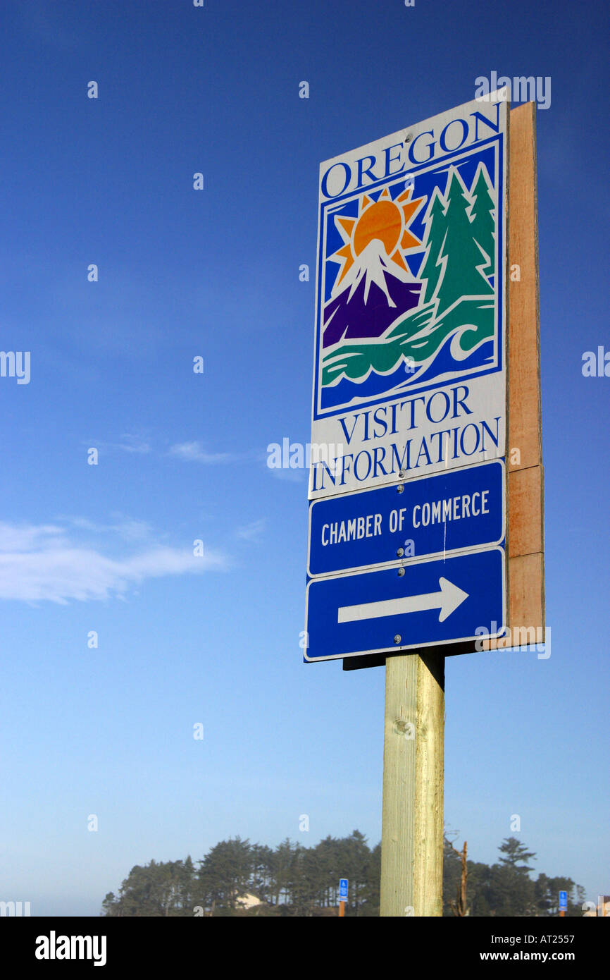 Oregon Visitor Information sign in Depoe Bay Oregon Stock Photo Alamy