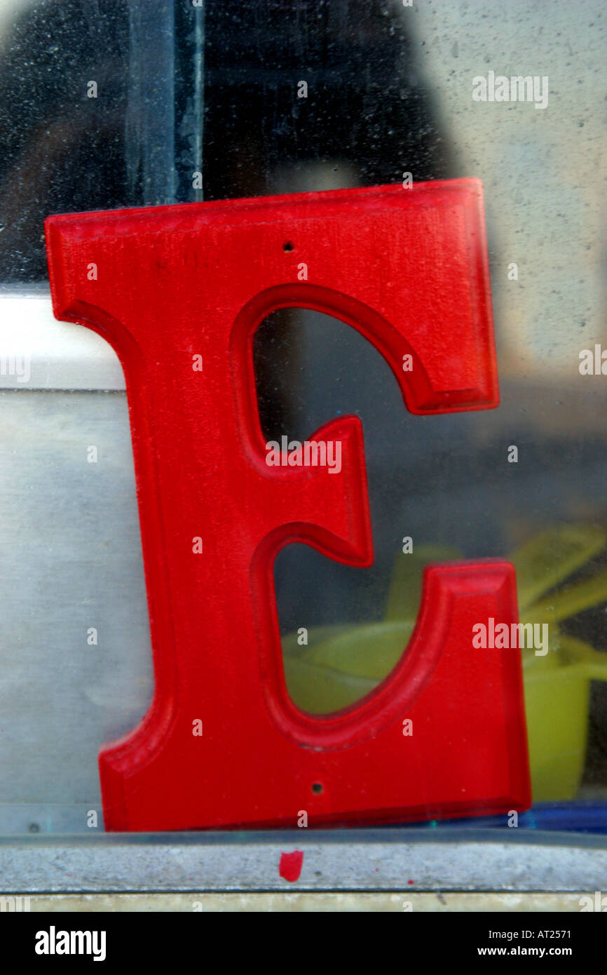 Letter E in a store window  Stock Photo