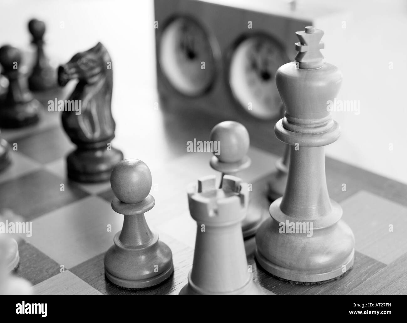 Chess game with clock Stock Photo