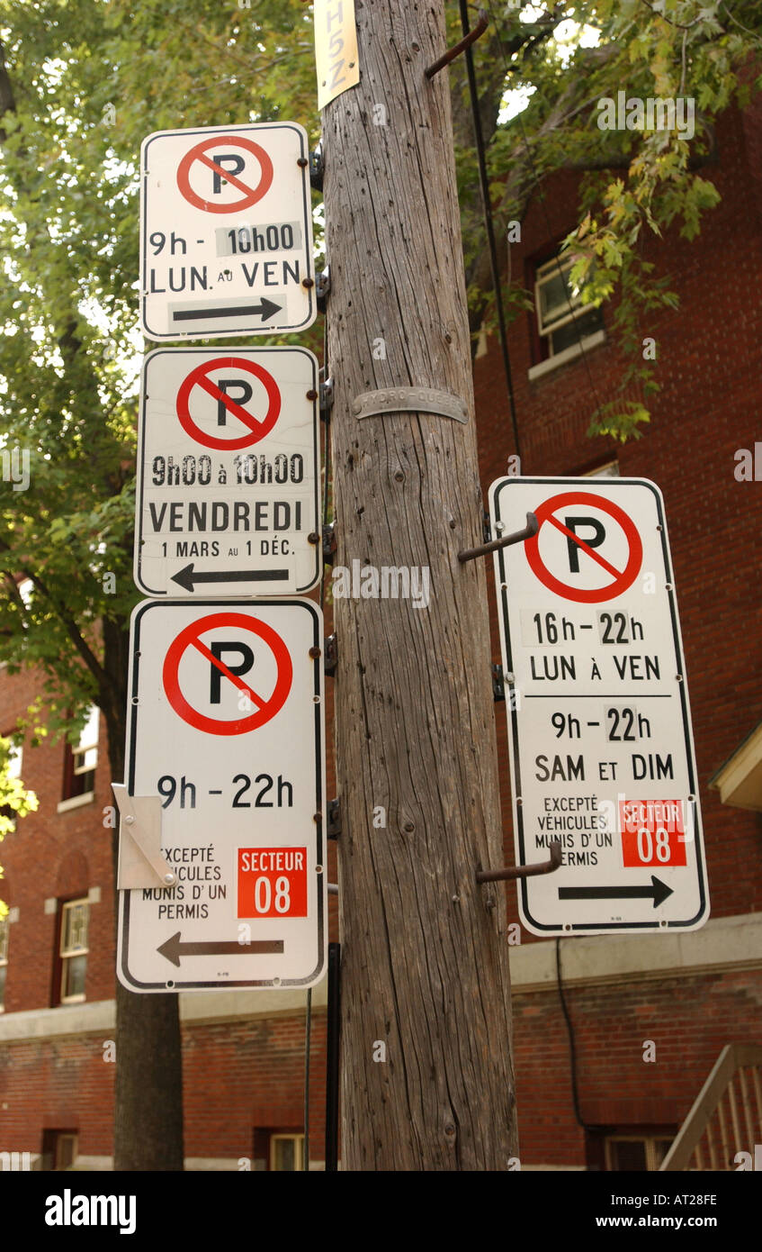 Parking Signs Montreal Canada Stock Photo Alamy