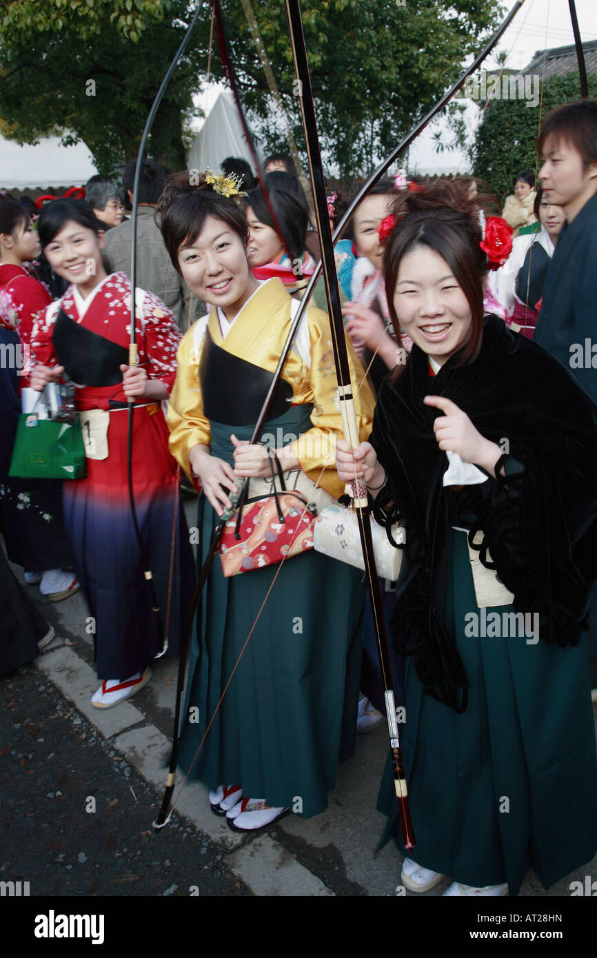 Japan Kansai Kyoto women at Kyudo archery competition Stock Photo Alamy