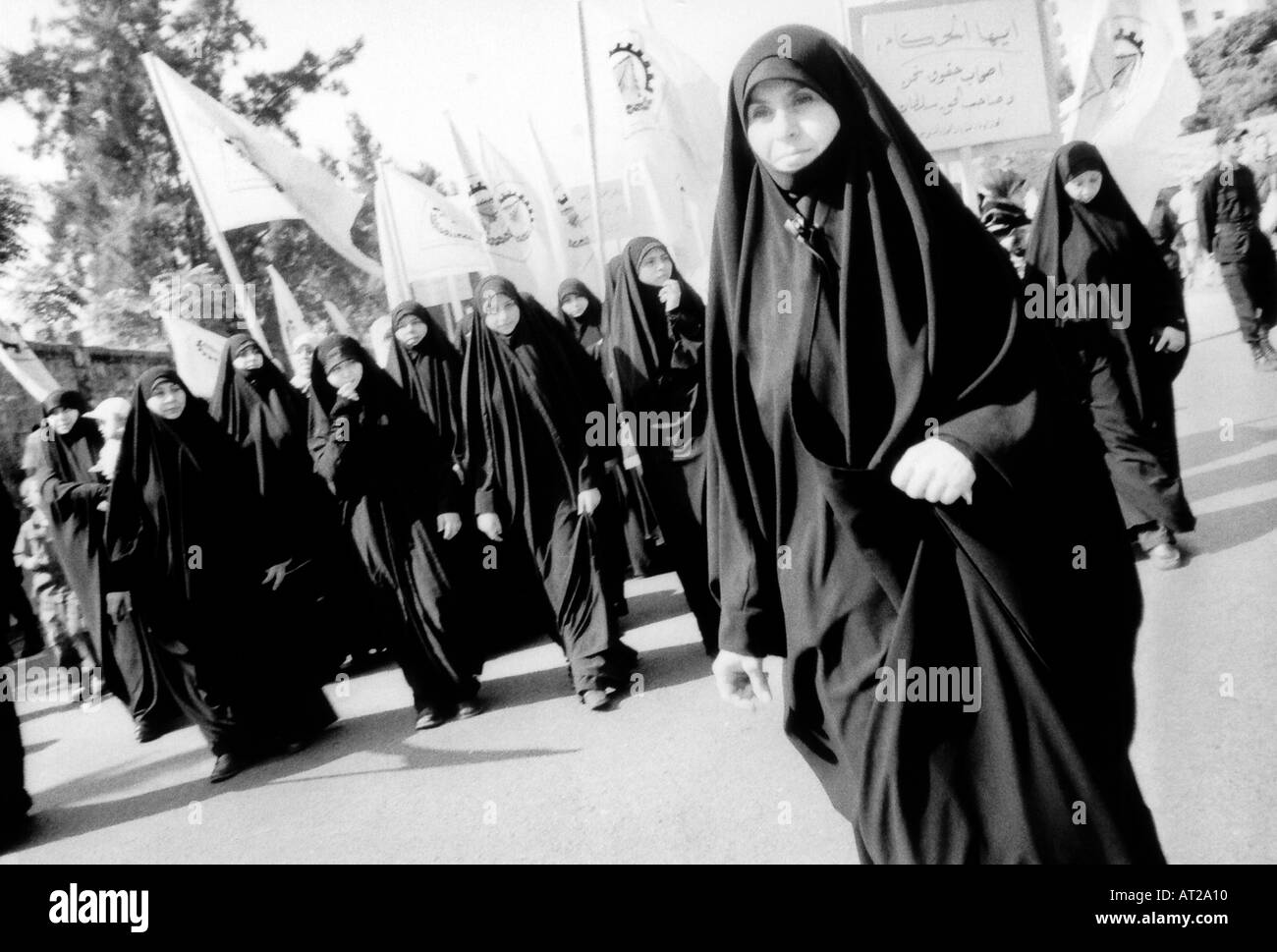 black fragment recognizing hezbollah shiite women procession beirut lebanon Stock Photo