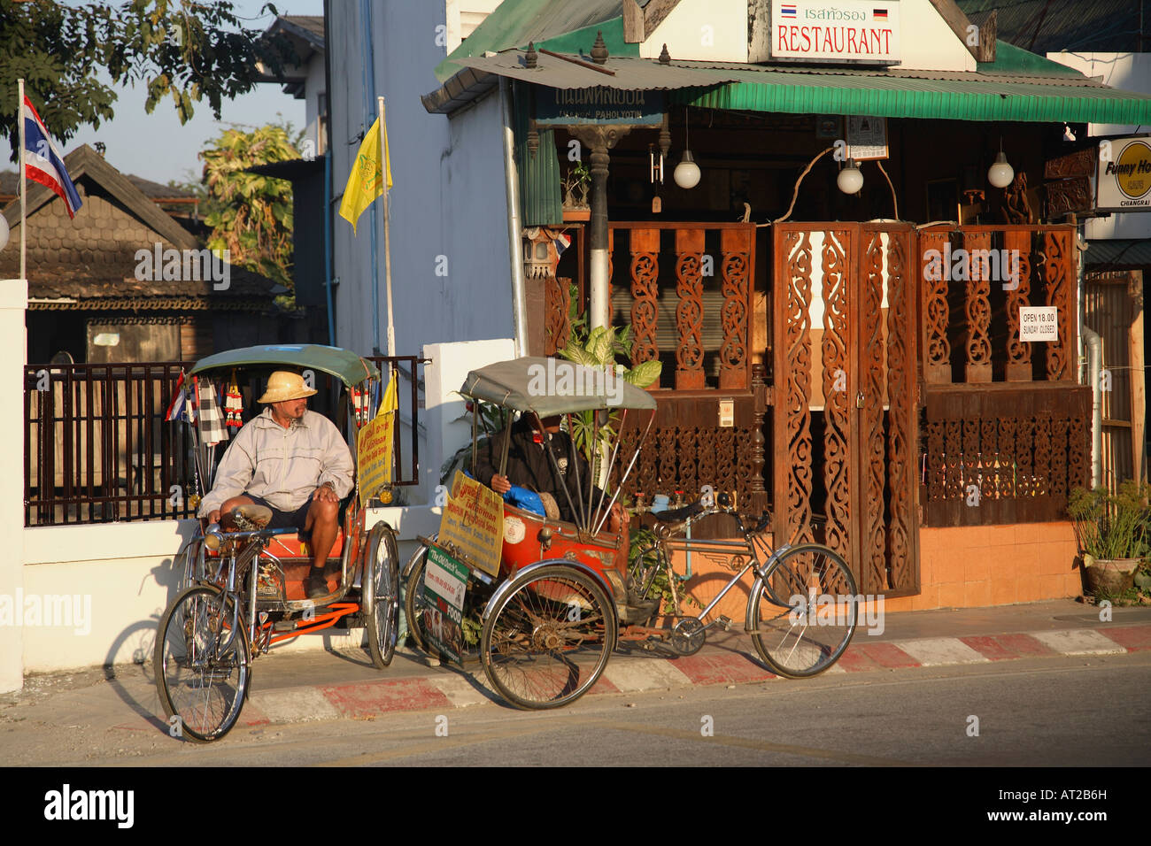 Thailand Chiang Rai street scene rickshaws Stock Photo - Alamy
