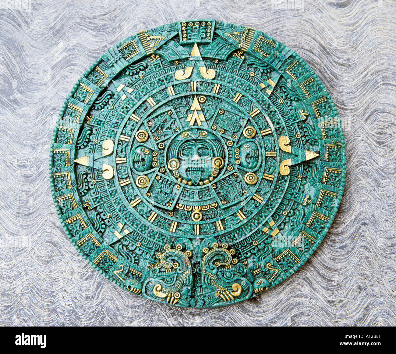 Mexico Copy of Aztec calendar the Sun Stone Stock Photo