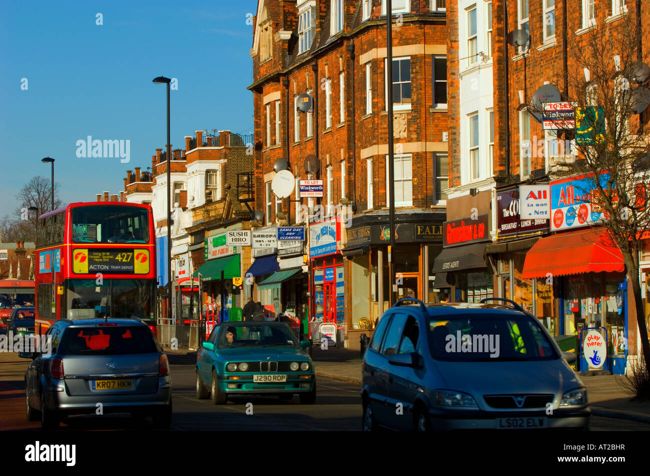 Shops and traffic on Uxbridge Road Ealing Common W5 London United