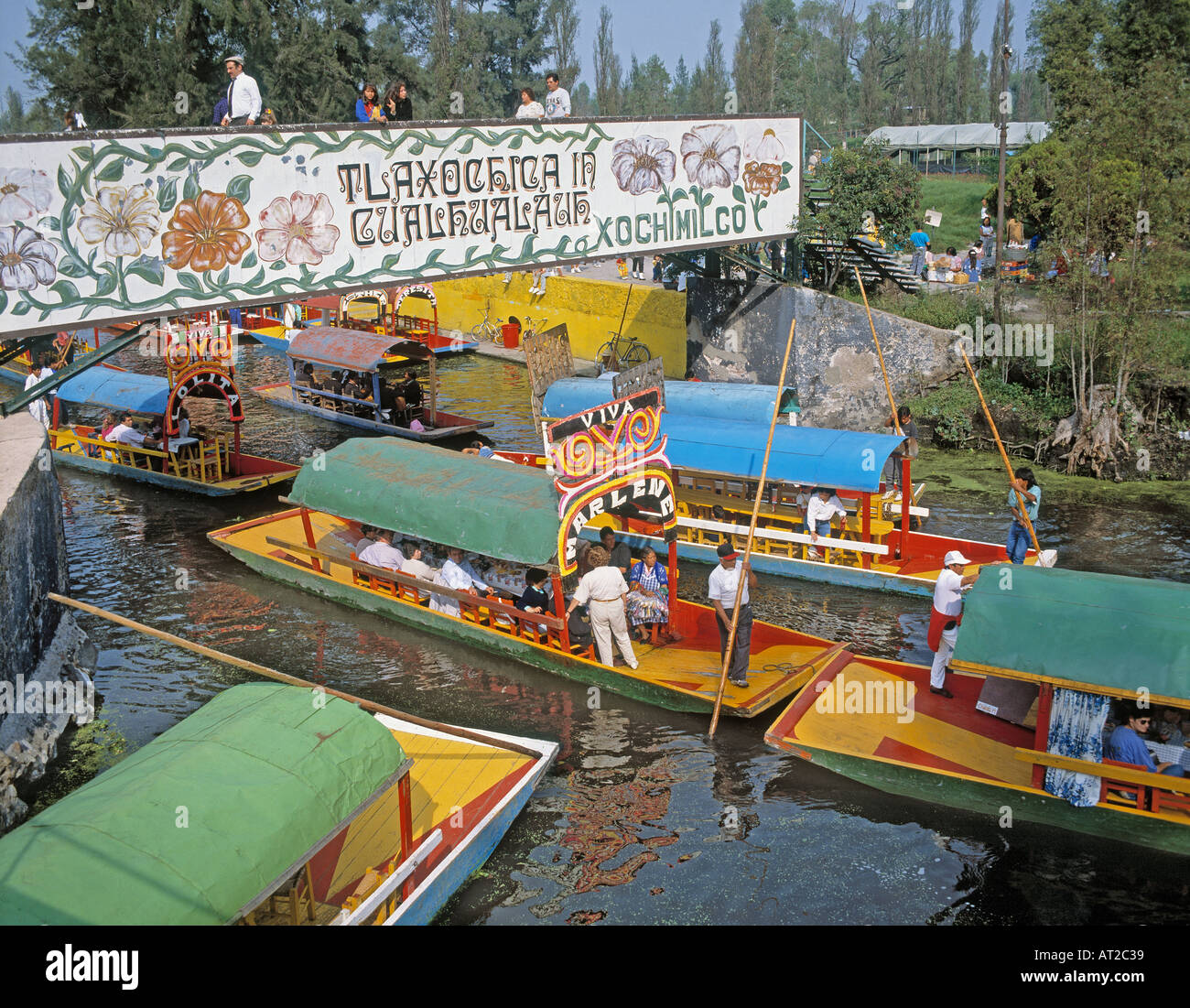 Mexico City Mexico Xochimilco trajineras on the canal Stock Photo