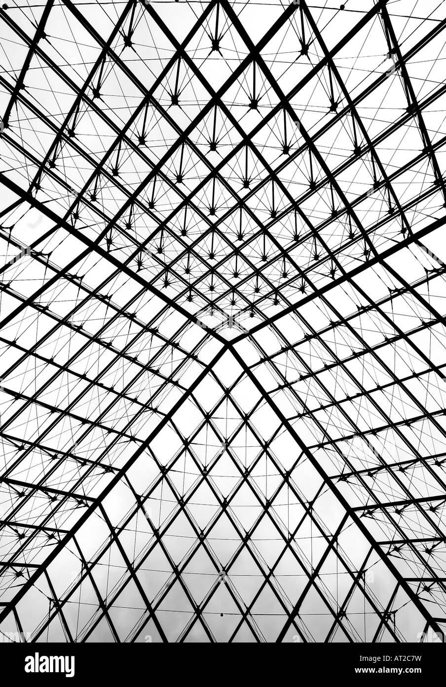 Glass pyramid entrance to the Louvre museum in Paris Shot form the entrance floor up to the sky Stock Photo