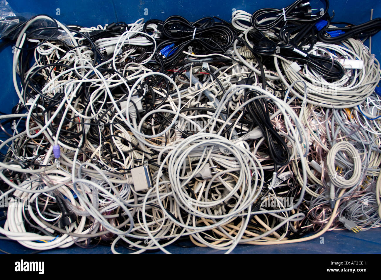 Electrical cable from Computers for recycling in a container Stock