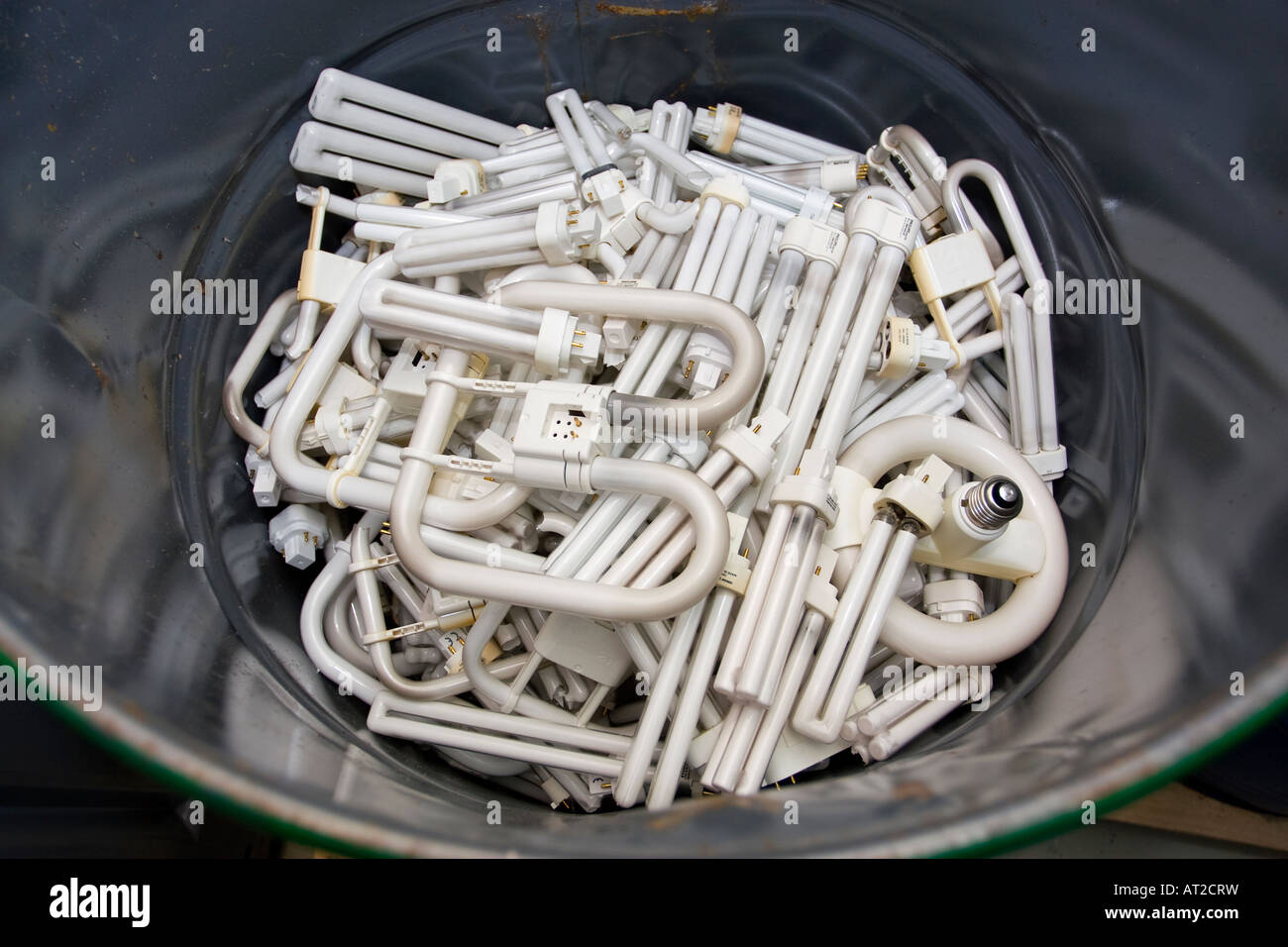 Fluorescent lamp for recycling in a container Stock Photo Alamy