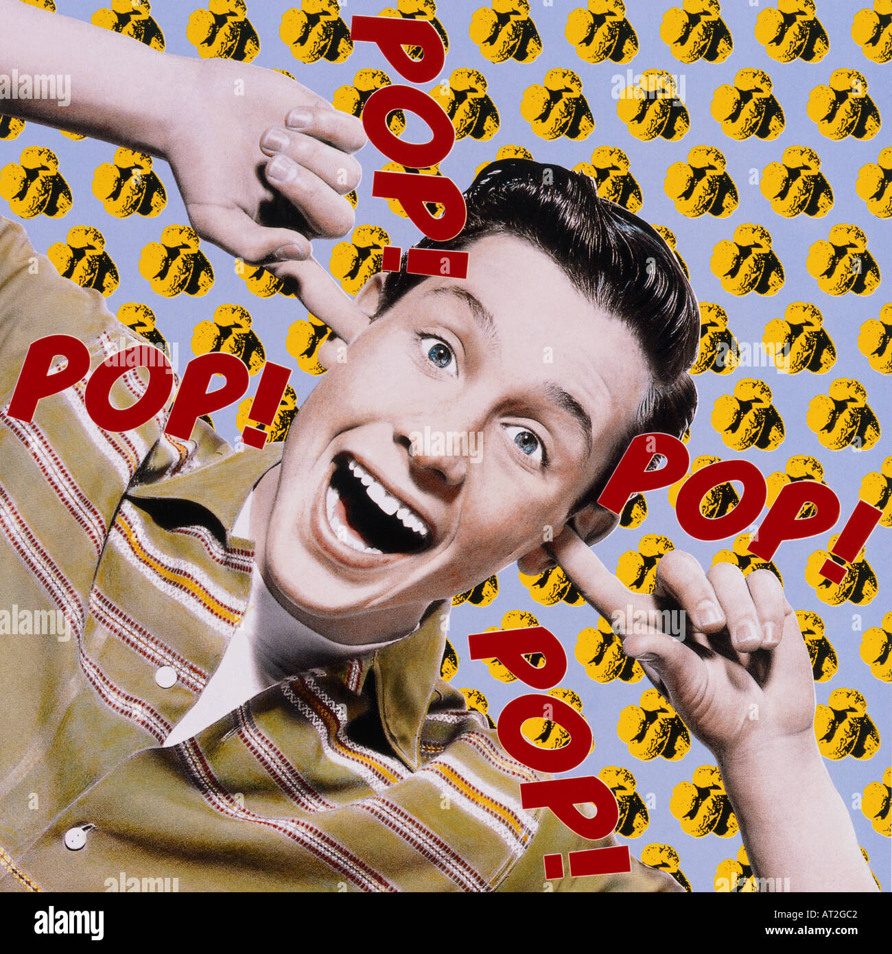 A boy with his fingers in his ears pop corn popping Stock Photo Alamy