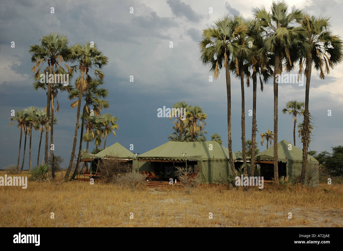 Sunset over Jack s Camp safari camp in Makgadikgadi in the Kalahari Desert Botswana southern