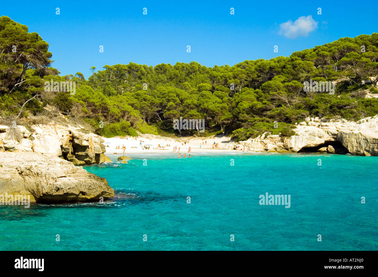 Cala Mitjana playa beach wooded cove Menorca Stock Photo - Alamy