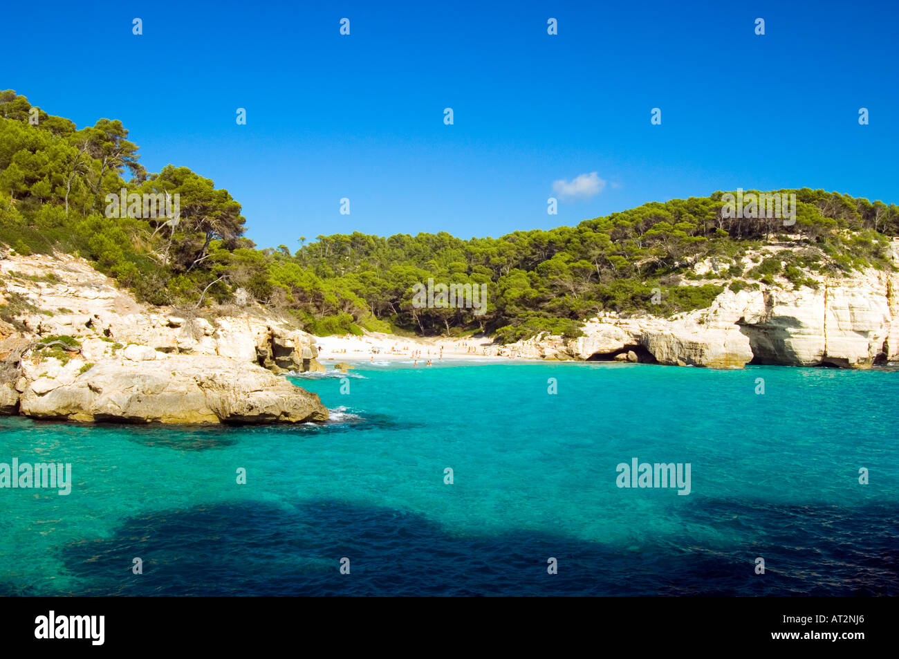 Cala Mitjana playa beach wooded cove Menorca Stock Photo - Alamy