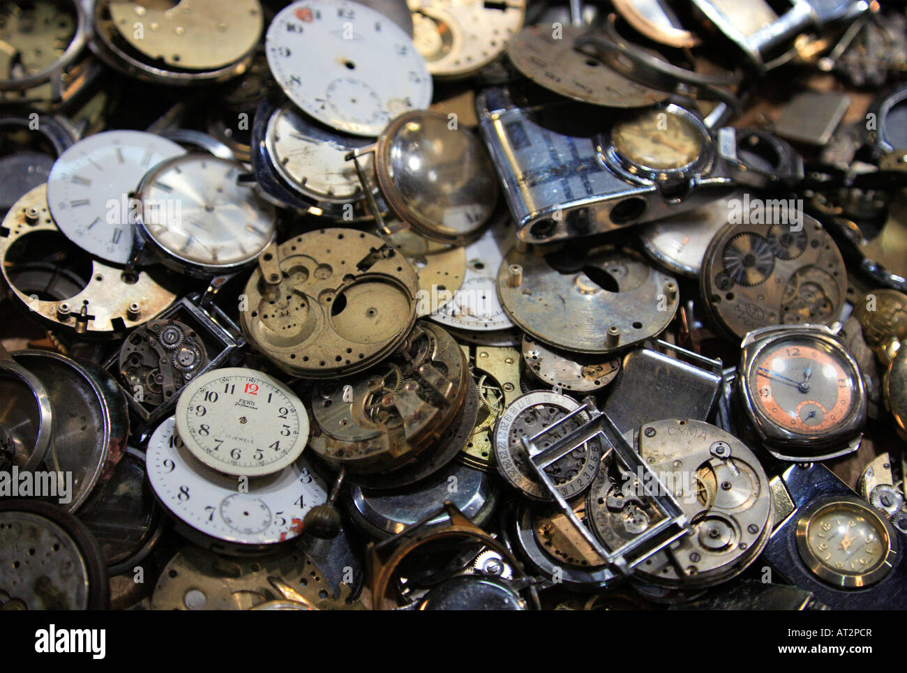 antique clock machinery at San Telmo Market stand. San Telmo