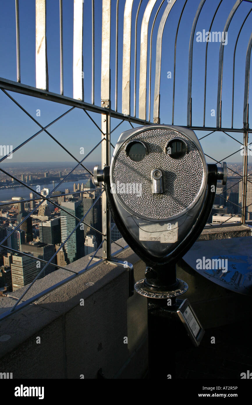 Empire State Building Observation Deck With Two Binoculars In A Sunny Day  In New York Stock Photo - Download Image Now - iStock