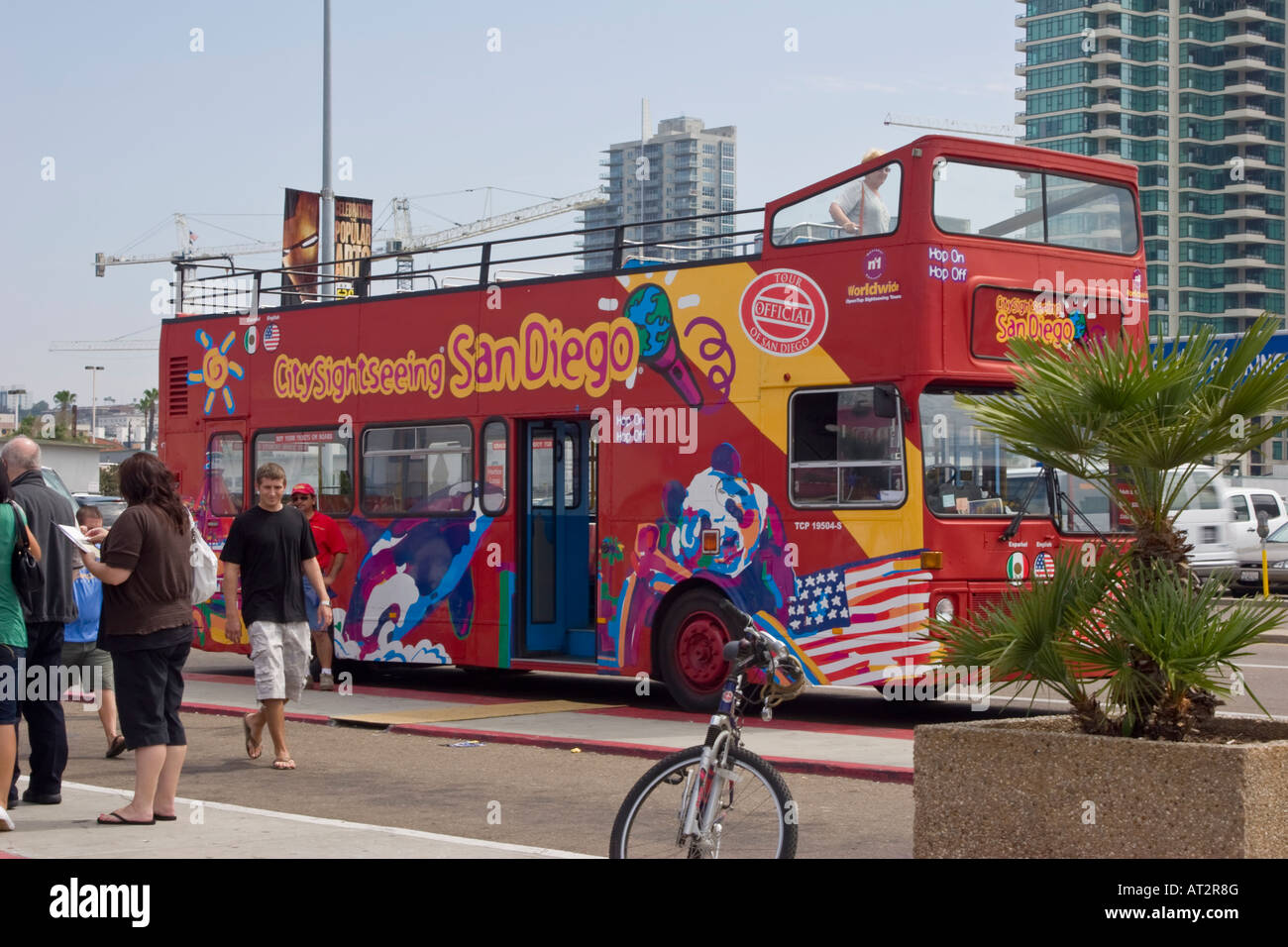 San Diego Tour Bus at the downtown waterfront Stock Photo