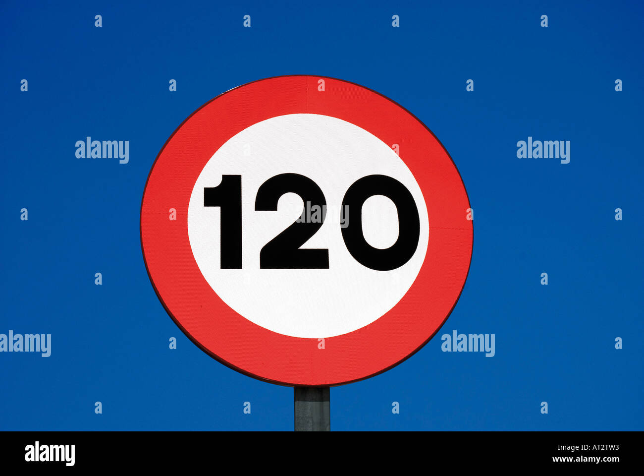 TRAFFIC SIGN. A HUNDRED AND TWENTY 120 MILES OR KILOMETERS PER HOUR
