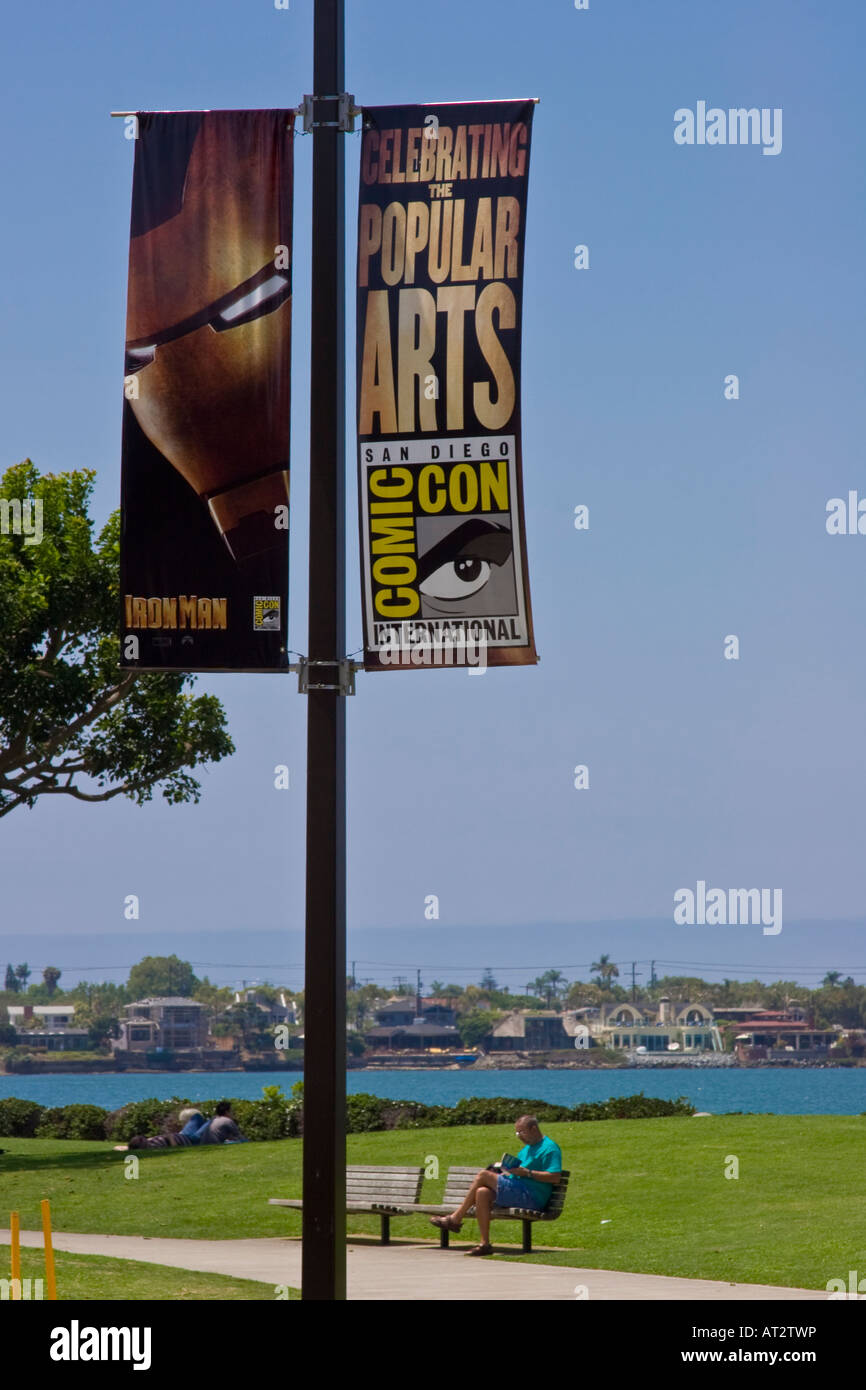 Street Sign Advertising the Comic Con Annual Convention, San Diego CA Stock Photo