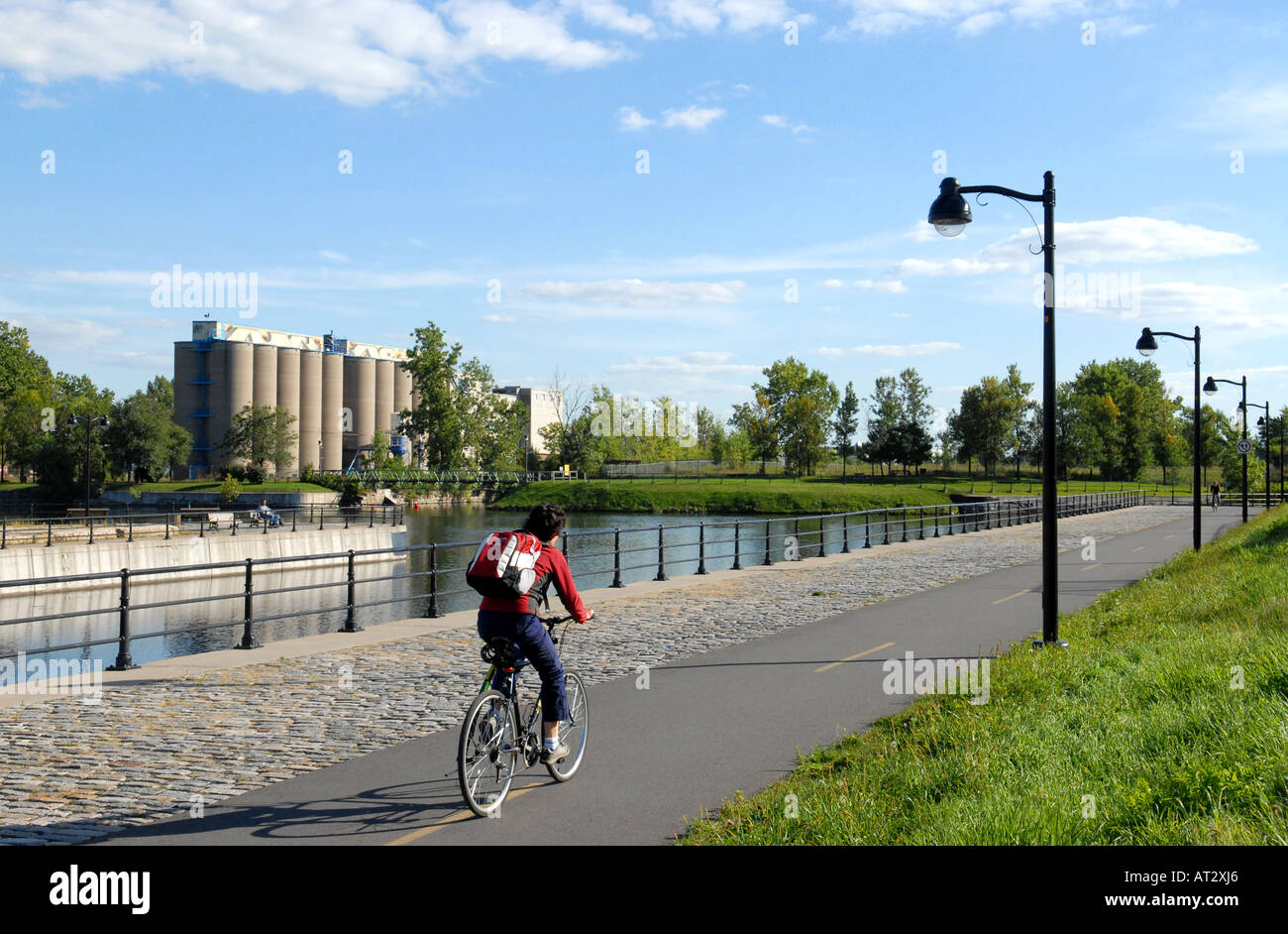 Cyclist Lachine canal Montreal Quebec canada Stock Photo