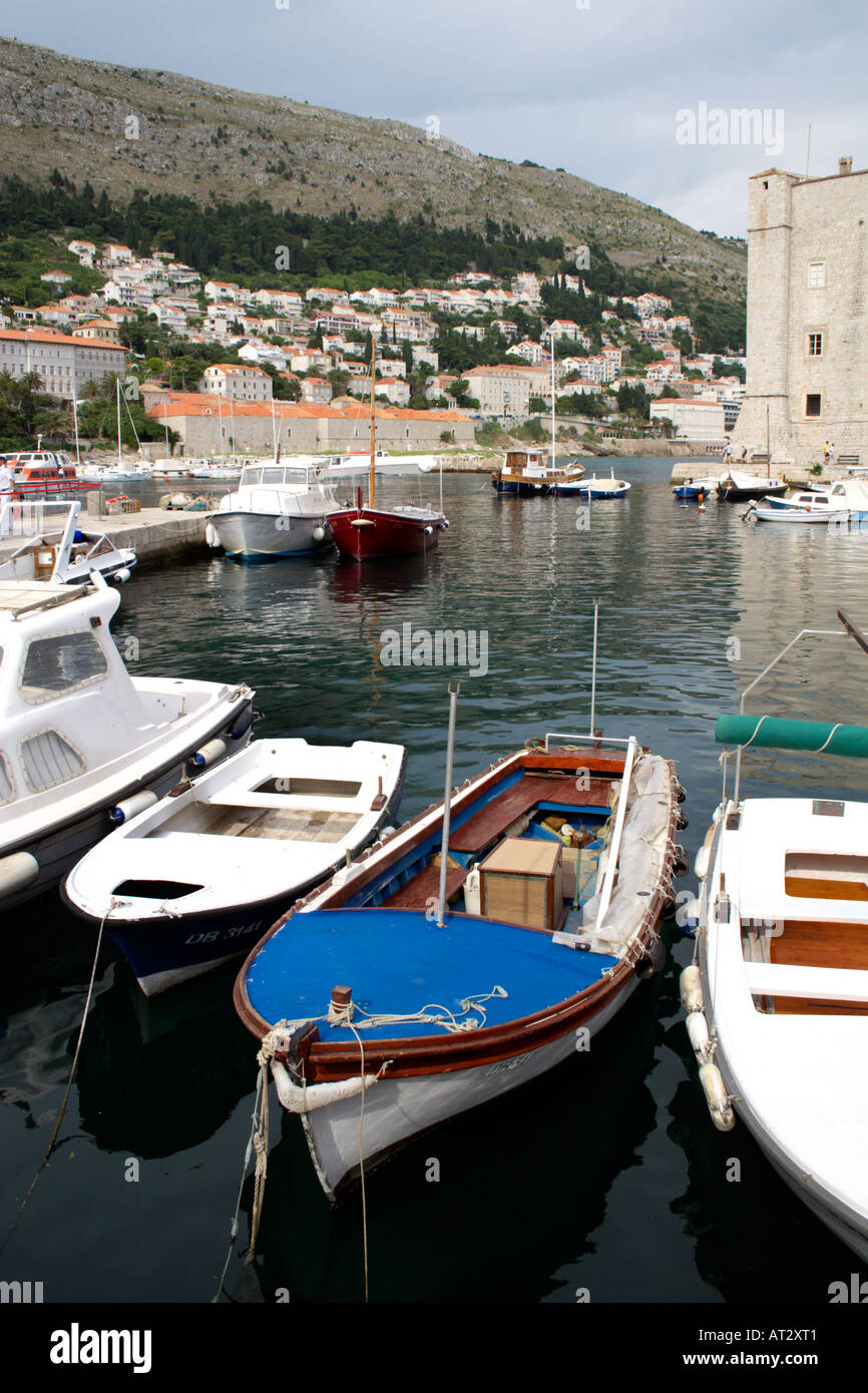 Pleasure boats moored in Dubrovnik harbour, Croatia Stock Photo