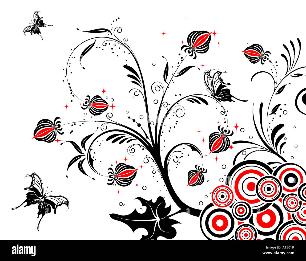 Flower background with butterfly and circle Stock Photo - Alamy