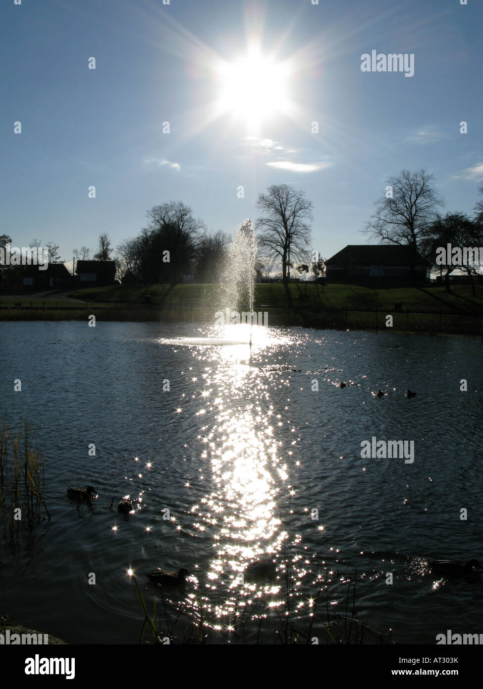 A fountain on the Marine lake in Promenade Park Maldon in Essex Stock