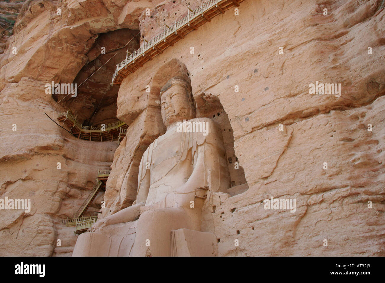 Maitreya, the future buddha statue at Bingling Si, Buddhist Grottoes, off a branch of the Yellow River, China Stock Photo