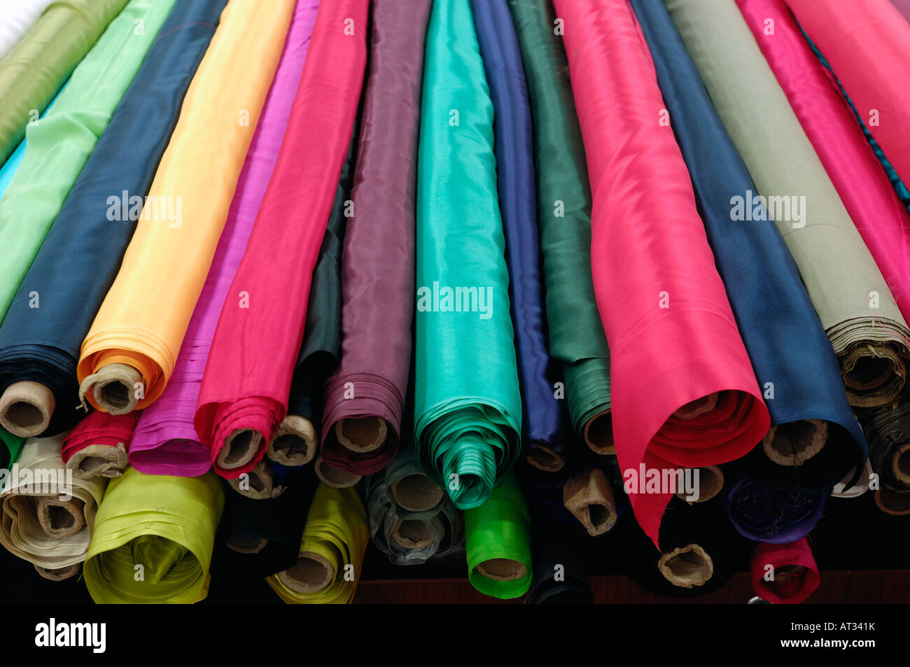 Silk fabric on sale in the new Silk Street shopping mall in Beijing. 20-Feb-2008 Stock Photo