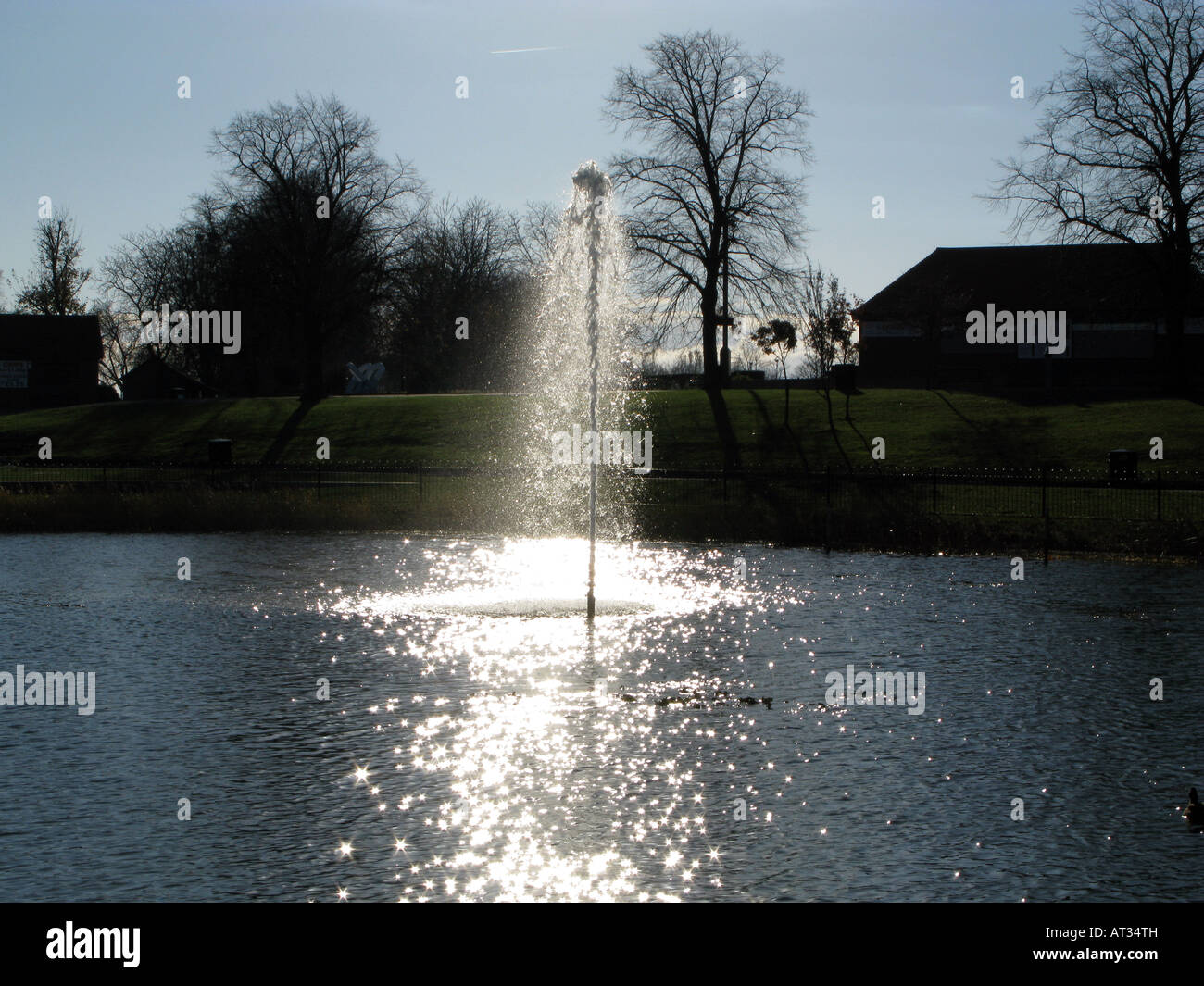 A water fountain on the Marine lake in Promenade Park Maldon in Essex