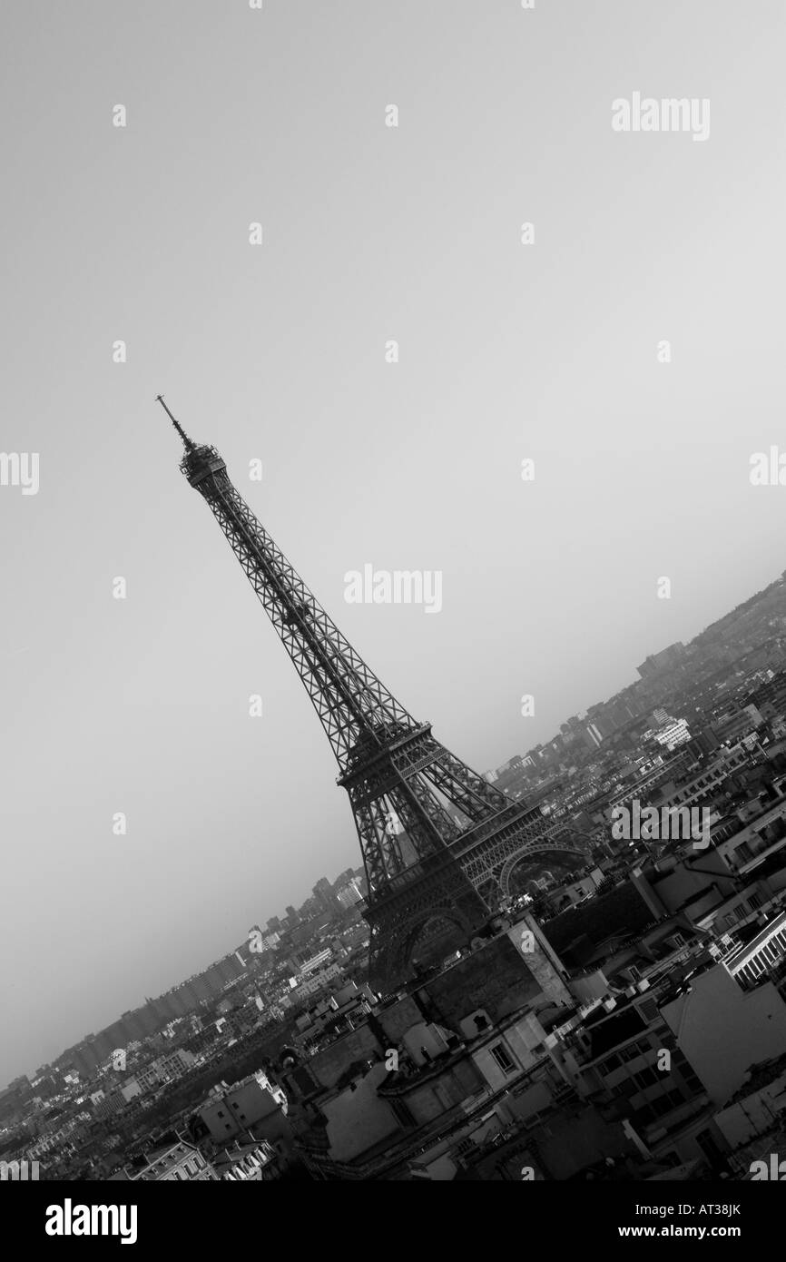 Black and white view of the Eiffel Tower Stock Photo