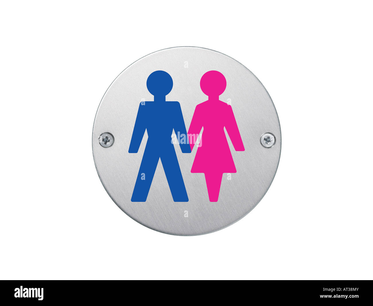 A pink and blue toilet sign, man and woman Stock Photo