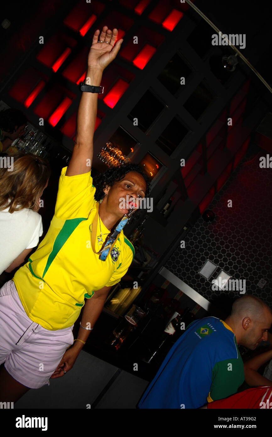 Brazilian female blows second-half whistle during their 2006 World Cup quarter-final vs France, On Anon Bar, London Stock Photo