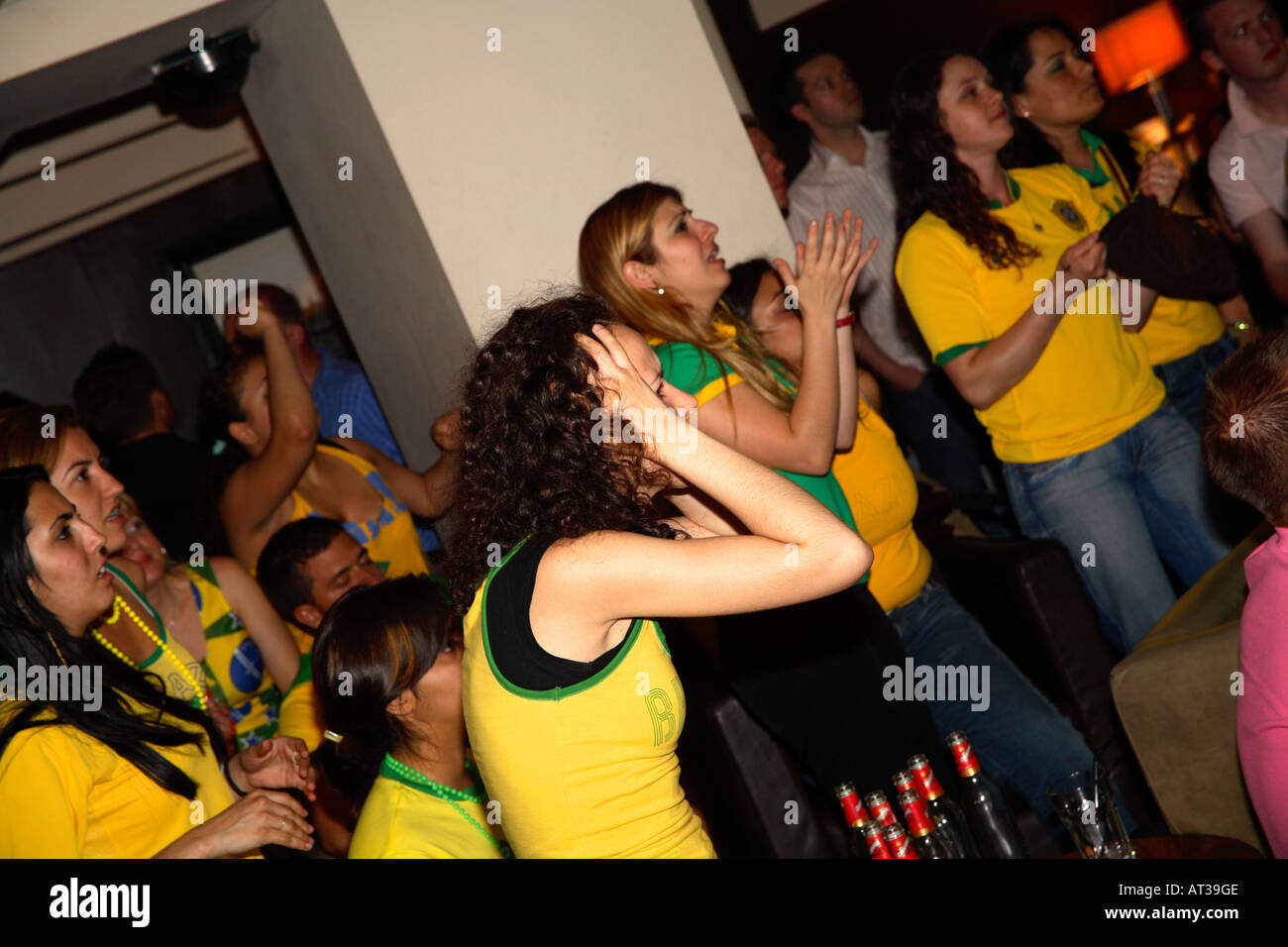 Brasilian fan despairs as France grab late winner during their 2006 World Cup quarter-final, On Anon Bar, London Stock Photo